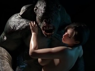 Jill Valentine with perfect tits fucks big monster